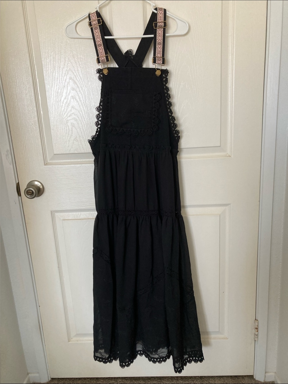 Black Maxi Pinafore Dress with Decorative Straps